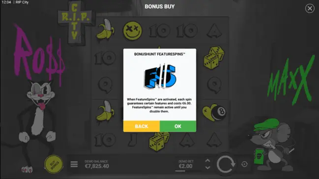RIP City slot UK BonusHunt FeatureSpins activation screen